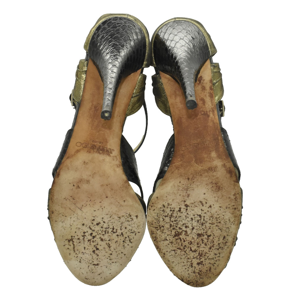 C0 Auth Jimmy Choo Blk Python Leather Glitter Sue… - image 6